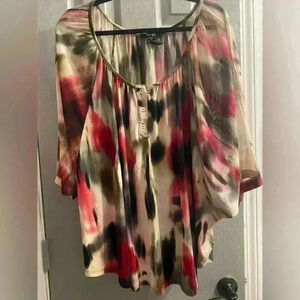 Style & Co Women’s top rounded neck Dolman sheer sleeves colors are vibrant 3X